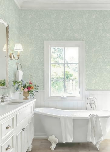 Green Floral Wallpaper Peel and Stick Contact Paper Leaf Modern Boho Farmhouse Wall Paper Self Adhesive Removable Wallpaper for Bathroom and Bedroom Vinyl 17.3"x197" (Light Green / 17.3" x 197")