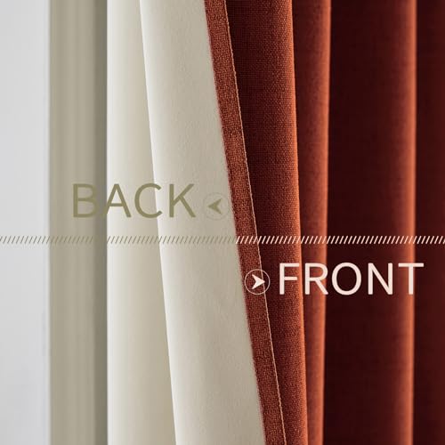 100% Blackout Linen Curtains for Bedroom 52x45 Inches Burnt Orange (Burnt Orange / 52"W x 45"L (Pack of 2))