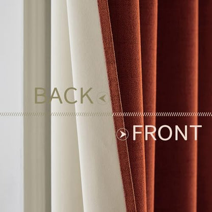 100% Blackout Linen Curtains for Bedroom 52x45 Inches Burnt Orange (Burnt Orange / 52"W x 45"L (Pack of 2))
