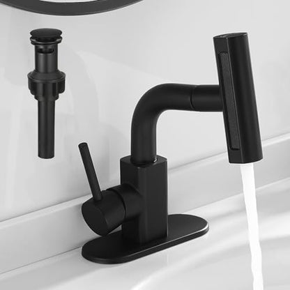 Matte Black Bathroom Faucets with 4 Mode Pull Down Sprayer (Black)