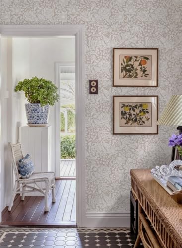 Floral Peel and Stick Wallpaper Beige William Morris Contact Paper (Beige / 17.3" x 196")