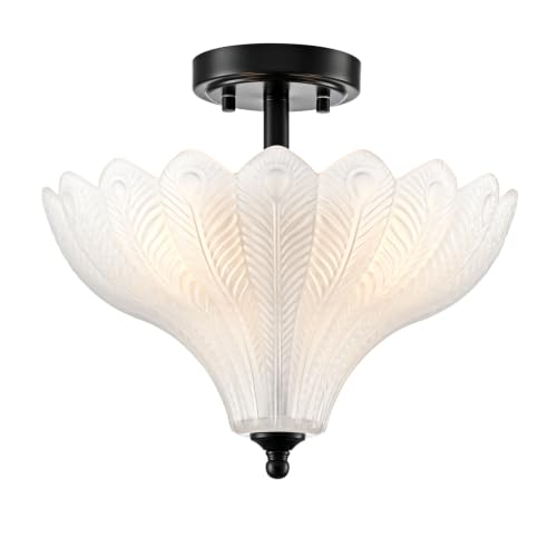 Glass Ceiling Light Semi Flush Mount Textured Glass Shade