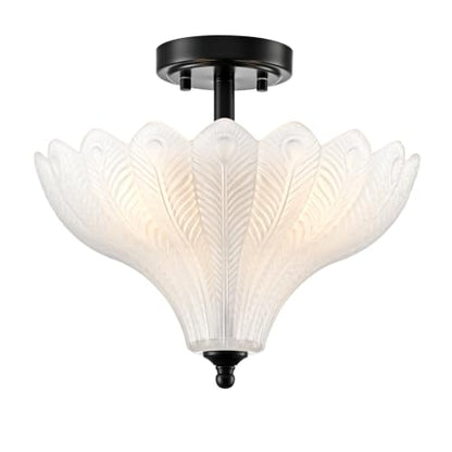 Glass Ceiling Light Semi Flush Mount Textured Glass Shade