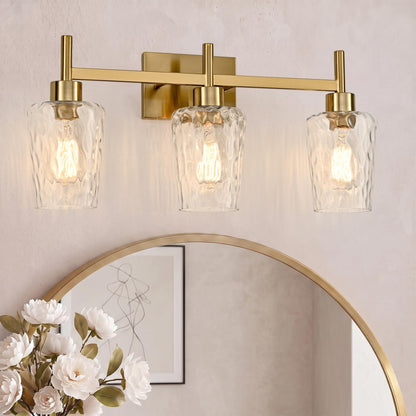 3 Light Bathroom Vanity Light Modern with Hammered Glass Shade (Gold / 3 Lights)