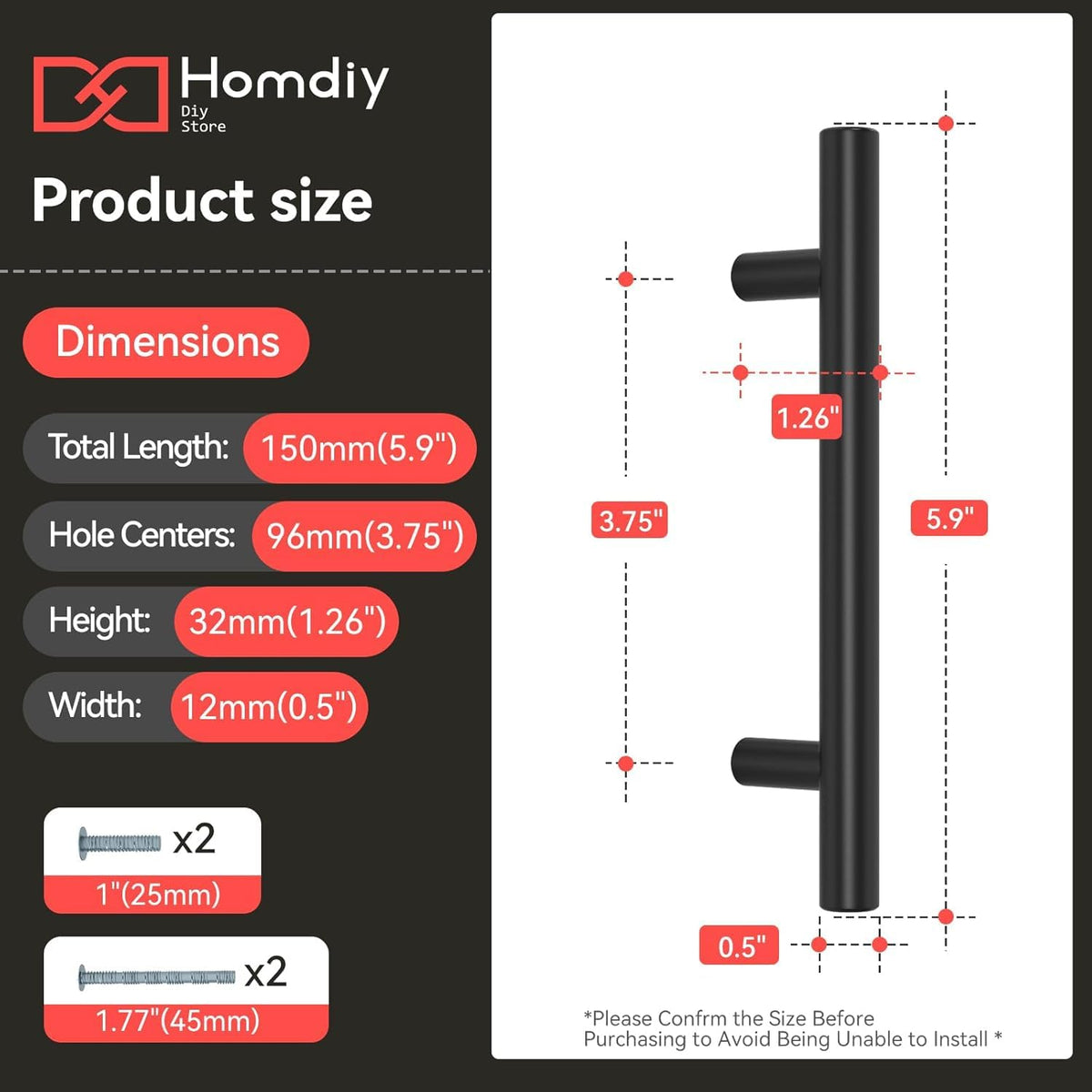 25Pack 3.75in Cabinet Handles Black Kitchen Cabinet Pulls Drawer Pulls for Dresser Drawers (3-3/4in hole centers / Black)