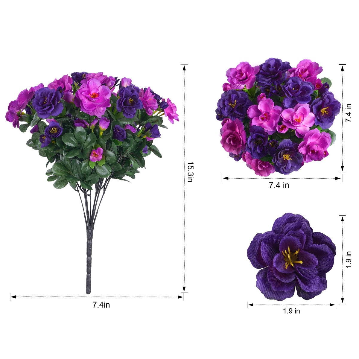 Artificial Faux Outdoor Flowers Plants for Spring Summer Decoration (Purple+fuchsia)