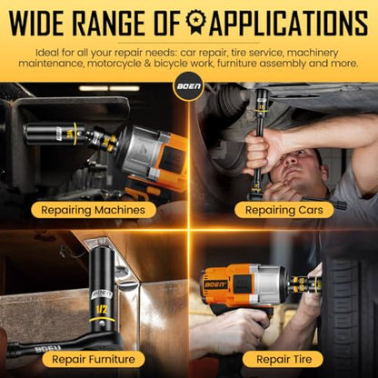 60-Piece/67-Piece 3/8" Drive Impact Socket Set, Metric & SAE Shallow Deep Socket Kit with Swivel Sockets, Extensions, Adapters & Universal Joint