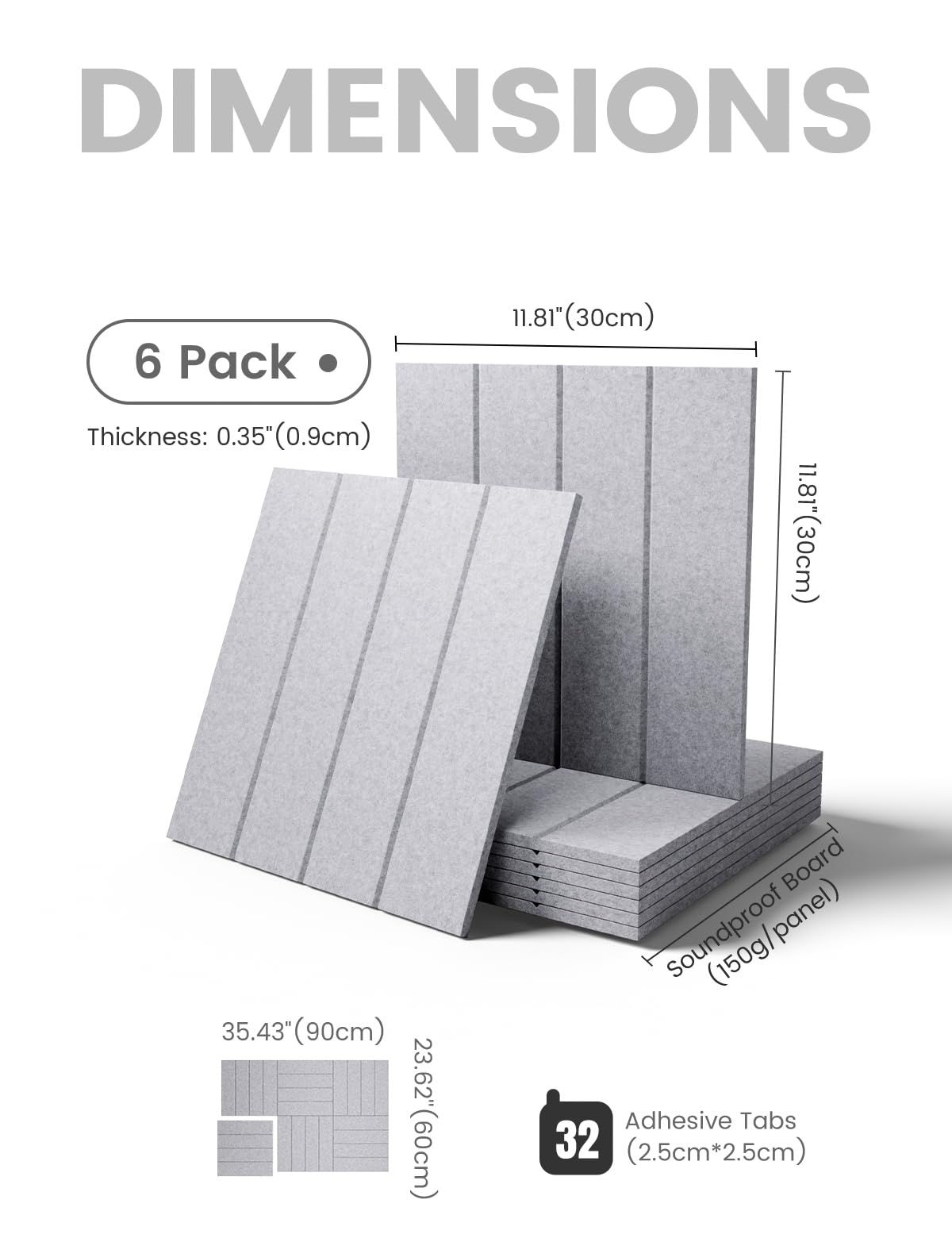 Felt Bulletin Board & Cork Board Alternative 36'' x 24'' (Soft Gray-1 / Bold-stripe 6-pack)