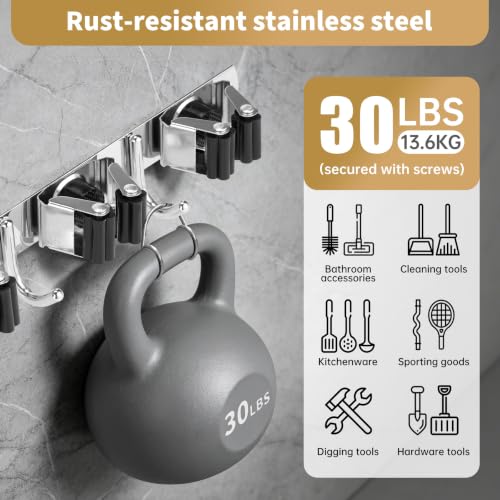 5 Racks 4 Hooks Mop and Broom Holder Wall Mount