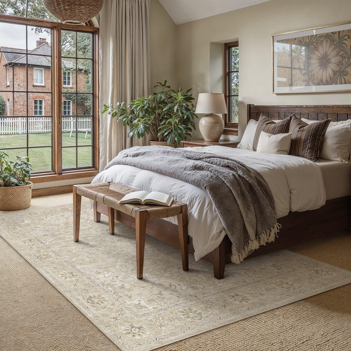 Beige Cream 5x7 Washable Area Rugs Vintage Indoor Carpet (E| Beige Cream / 5' x 7' (Rectangular))