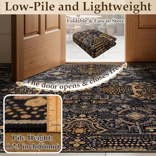 Washable Area Rug 5×7 for Living Room (Black and Gold / 5' x 7' (Rectangular))