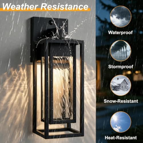 Upgraded LED Motion Sensor Outdoor Wall Lantern 2 Pack (Black(Motion Sensor))
