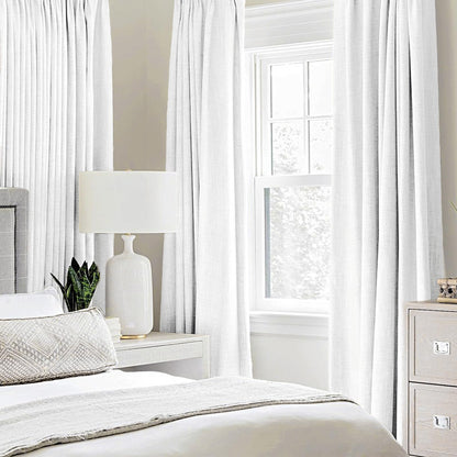 100% Blackout Linen Curtains for Bedroom 42x63 Inches Bright White (Bright White / 42"W x 63"L (Pack of 2))