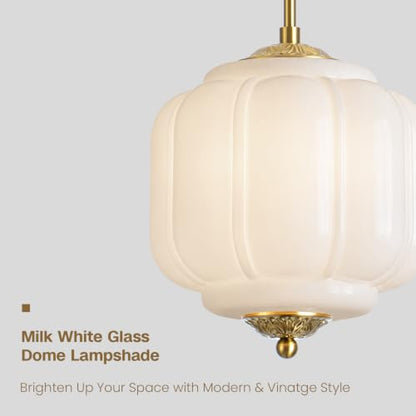 Vintage Milk Glass Ceiling Light (Gold/Milk White)