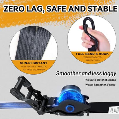 1800LB Retractable Ratchet Straps with Soft Loops