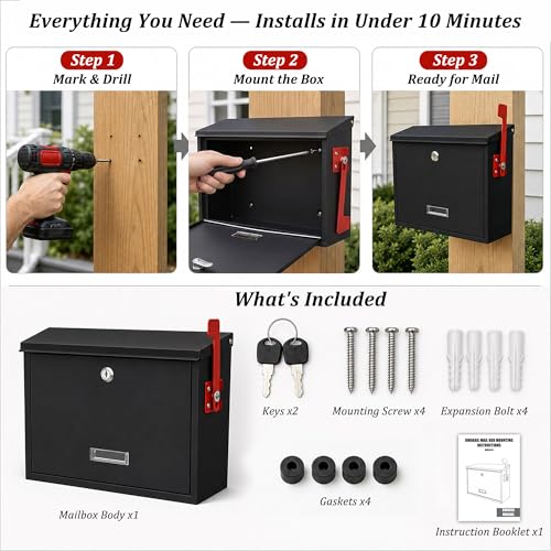 Locking Wall Mount Mailbox with Outgoing Mail Flag & Spring Clip
