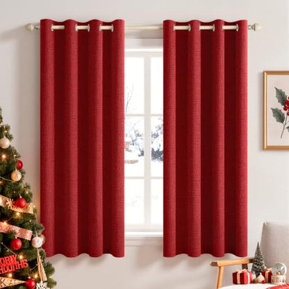 100% Blackout Linen Curtains for Bedroom 52x63 Inches Red (Red / 52"W x 63"L (Pack of 2))