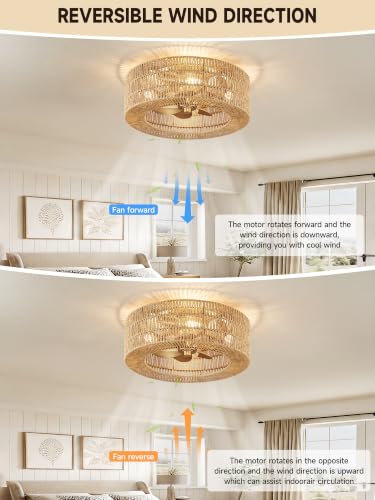 Rattan fandelier Ceiling Fans with Lights