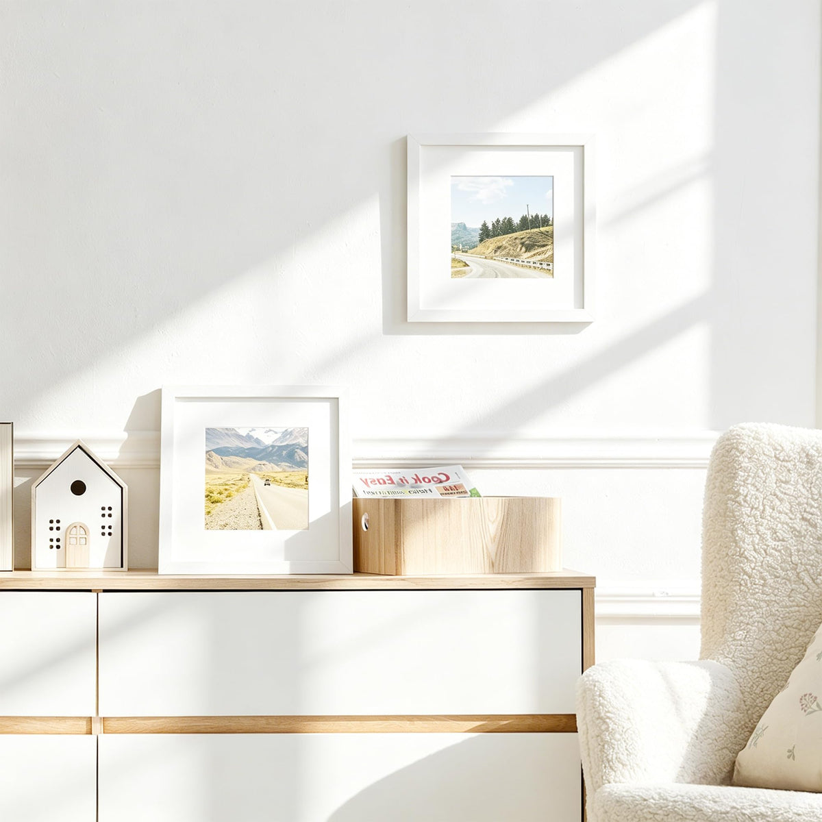 8x8 Solid Wood Frame Set of 12 (White Wood Grain / 8x8)