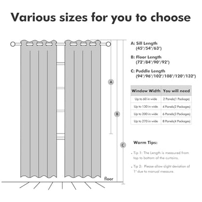 100% Blackout Linen Curtains for Bedroom 52x96 Inches Birch White (Birch White / 52"W x 96"L (Pack of 2))