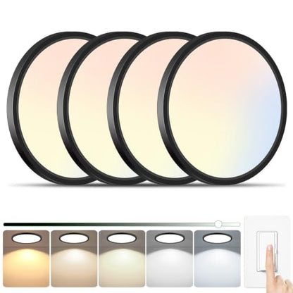 Black LED Flush Mount Ceiling Light Fixtures Dimmable 5CCT