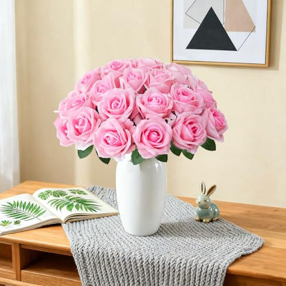 50Pcs Pink Roses Artificial Flowers with Stems (Pink / 50Pcs)