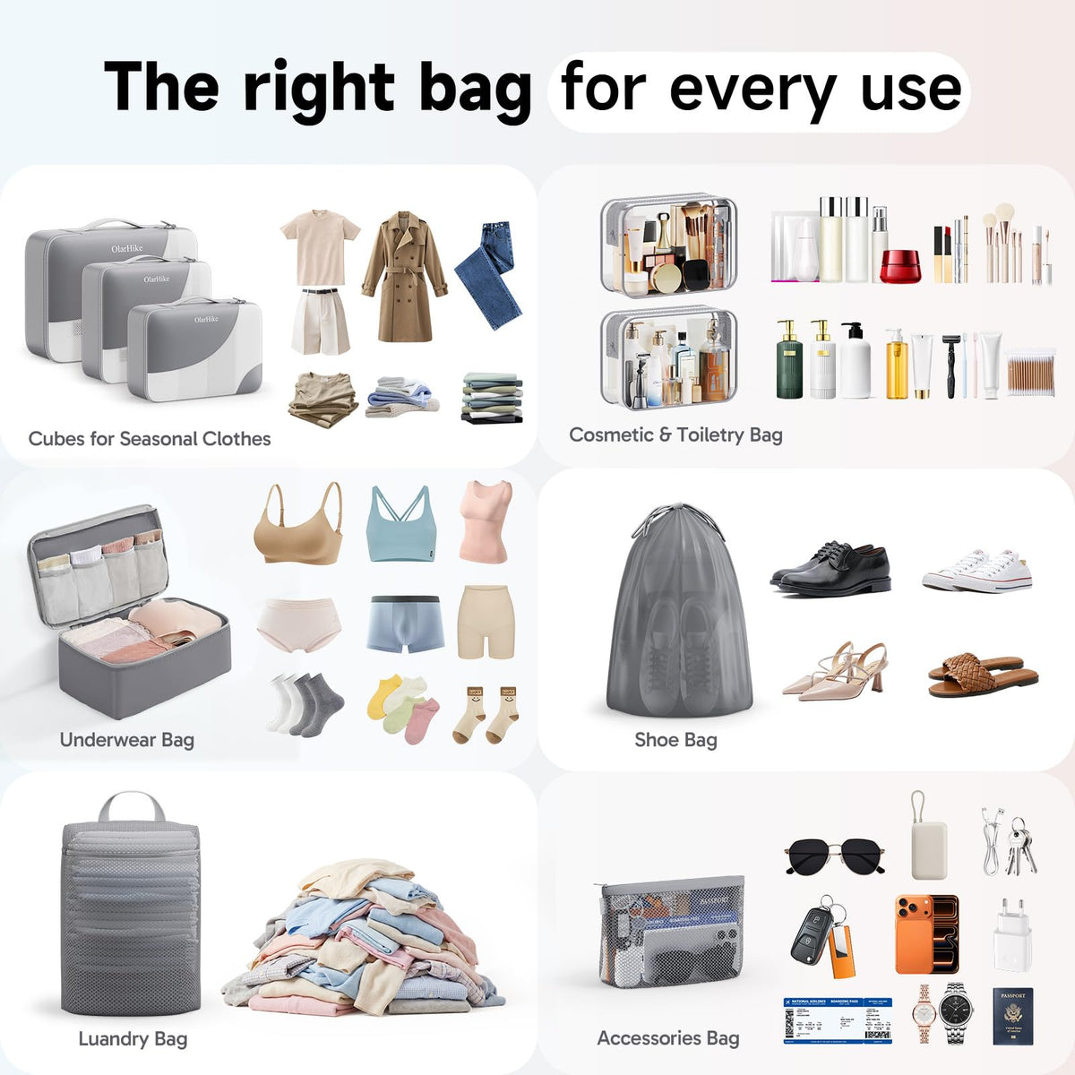 Packing Cubes for Travel (04 Gray)