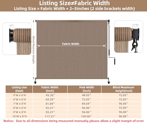 Outdoor Roller Shades 7 ft Wide (Walnut / 84"W x 96"H)