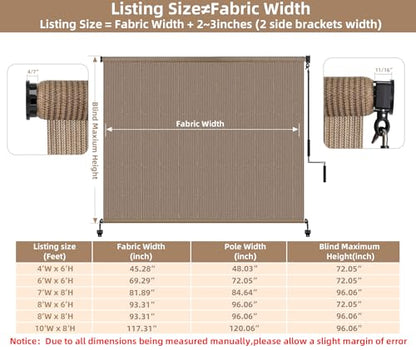 Outdoor Roller Shades 7 ft Wide (Walnut / 84"W x 96"H)