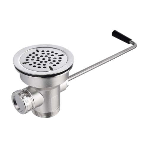 3-1/2" Commercial Sink Drain with Twist Handle, Brass Waste Drain Valve Stopper with Overflow Inlet, Anti-Clog & Leakproof for Restaurant 1/2/3 Compartment Sink