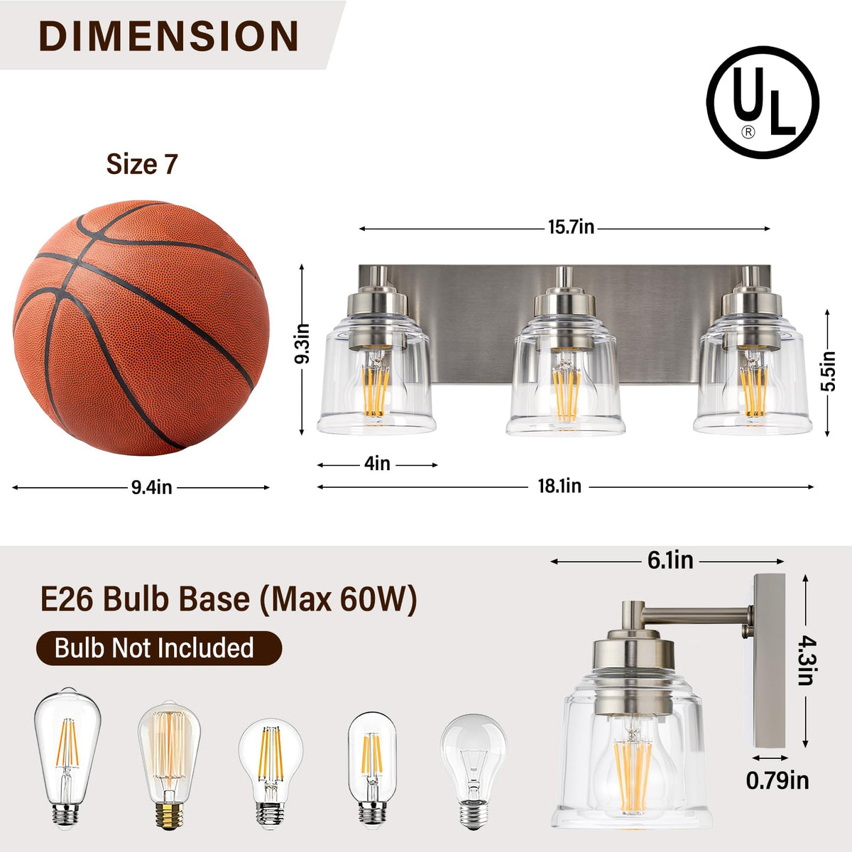 Brushed Nickel Bathroom Light Fixtures (Brushed Nickel / 3 Lights)