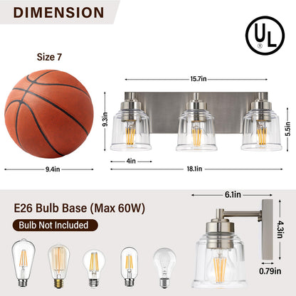 Brushed Nickel Bathroom Light Fixtures (Brushed Nickel / 3 Lights)