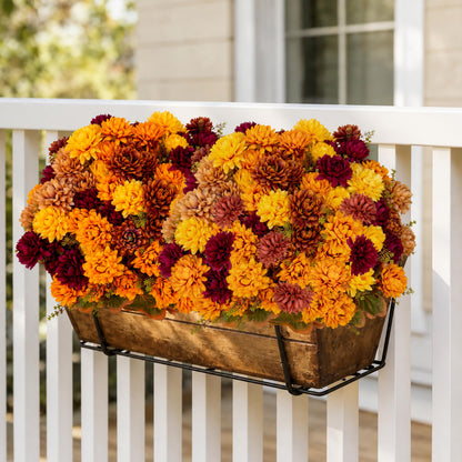 Artificial Mums for Outdoors (Multi-orange Yellow Burgundy Brown / 15.2 inches)