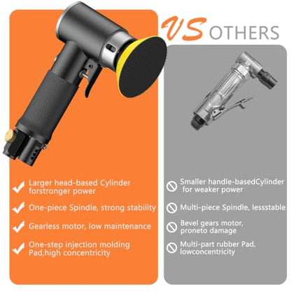 1/2/3 Inch Random Orbital Air Sander, Mini Da Sander for Auto Body Work, High Speed Pneumatic Sander for Metal & Woodworking/Car Polishing Waxing/DIY Projects