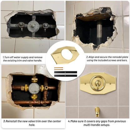 One-Hole-Remodel-Cover-Plate for 2 Handle or 3 Handle Shower Polished Brass (Brass)
