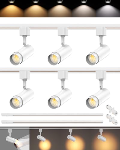 6-Light 5-Color Zoomable LED Track Lighting Kit with 6.6FT H Type Track Lighting Rail Black