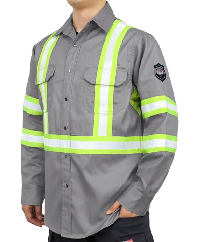 Vented FR High Vis Shirts Reflective Pearl Snaps Summer Work Safety