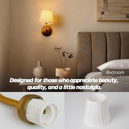 Vintage Wall Sconce Light Brass Gold Bathroom Vanity Light with Cotton Fabric Shade Hardwire Wall Sconce Lamp for Bedroom Living Room Bathroom Hallway Indoor