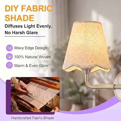 Bathroom Light Fixtures with White Wavy Flared Fabric Shade