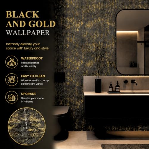 Black and Gold Peel and Stick Wallpaper Industrial Concrete Wall Paper