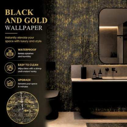 Black and Gold Peel and Stick Wallpaper Industrial Concrete Wall Paper