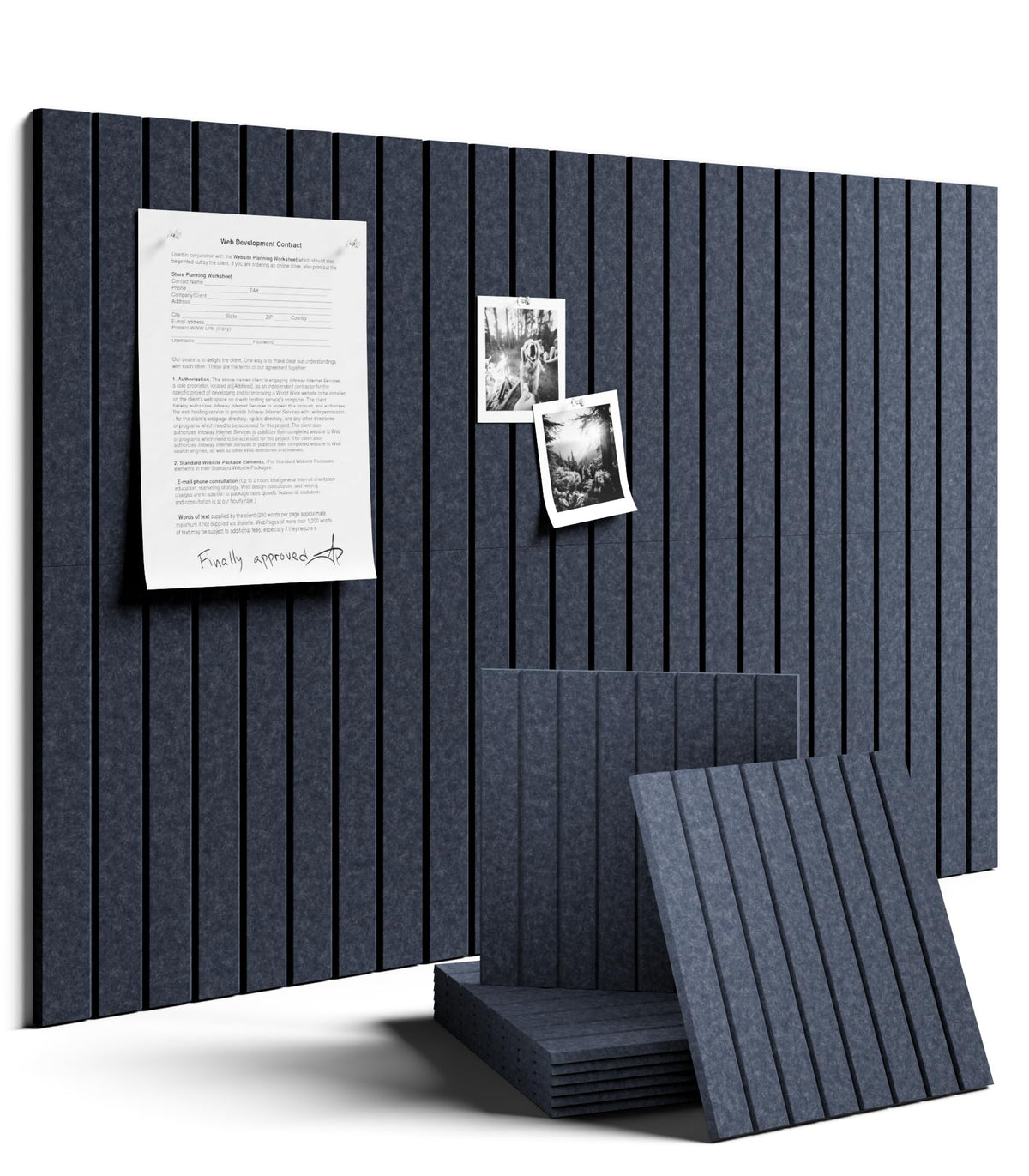 Felt Bulletin Board & Cork Board Alternative 36'' x 24'' (Navy Blue / Fine-stripe 6-pack)