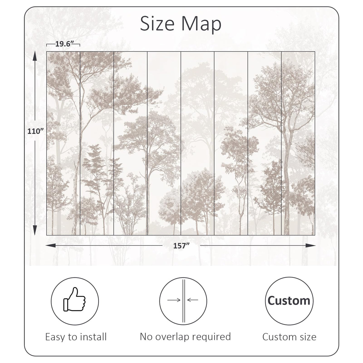 Neutral Forest Wallpaper Soft Beige Woodland Landscape Mural (Sa Mural 14 / 157" x 110")