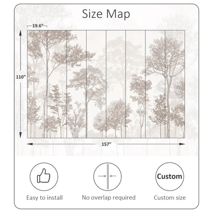 Neutral Forest Wallpaper Soft Beige Woodland Landscape Mural (Sa Mural 14 / 157" x 110")