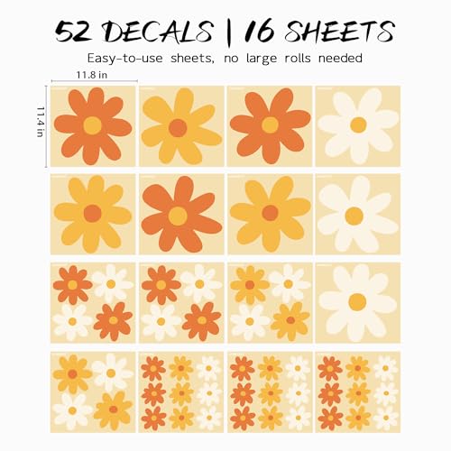 52 Pcs Large Groovy Daisy Wall Decals (Groovy)