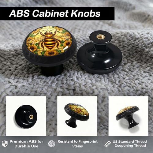 4 Pack Boho Bee Pattern Cabinet Knobs for Kitchen Bathroom