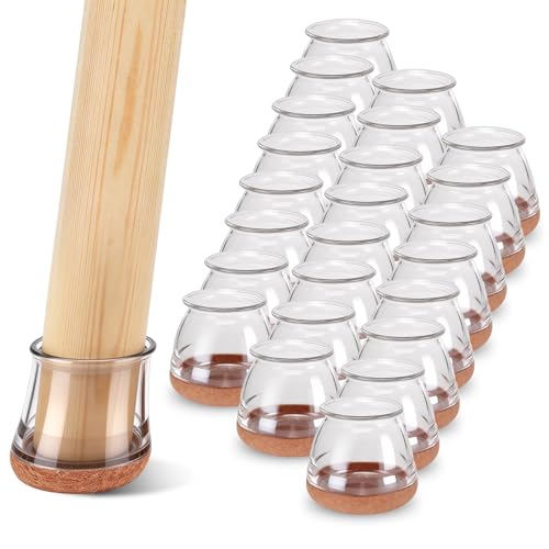 24 Pack Round Chair Leg Floor Protectors for Hardwood Floors (Clear-24pcs / Round Large)