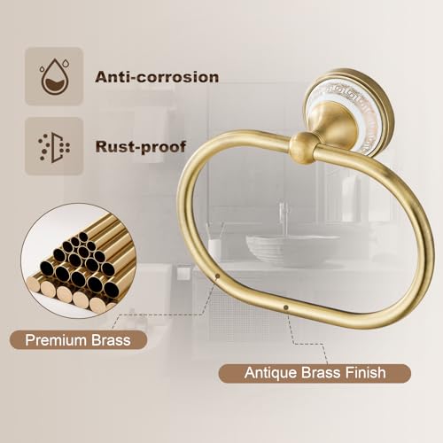 Towel Ring Wall Mounted Antique Brass Towel Holder for Bathroom (Antique Bronze Oval)