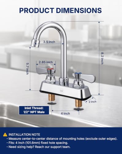 Lead Free Utility Sink Faucet 4" Deck Mount Commercial Faucet with 3