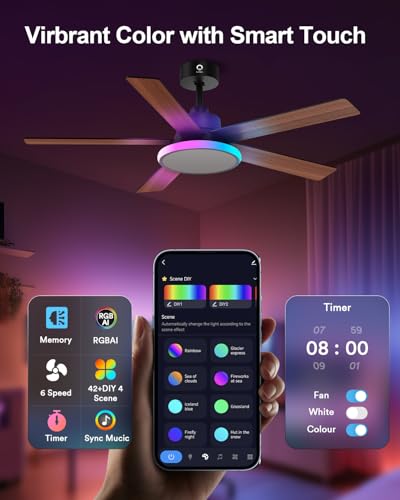 Smart RGB Ceiling Fans with Lights 52in